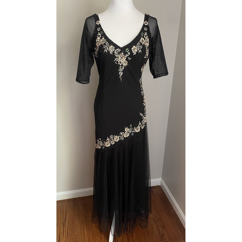 VTG R&M Richards Women 10 Dress Black Floral Sheer Mesh Whimsigoth‎ Soft Goth